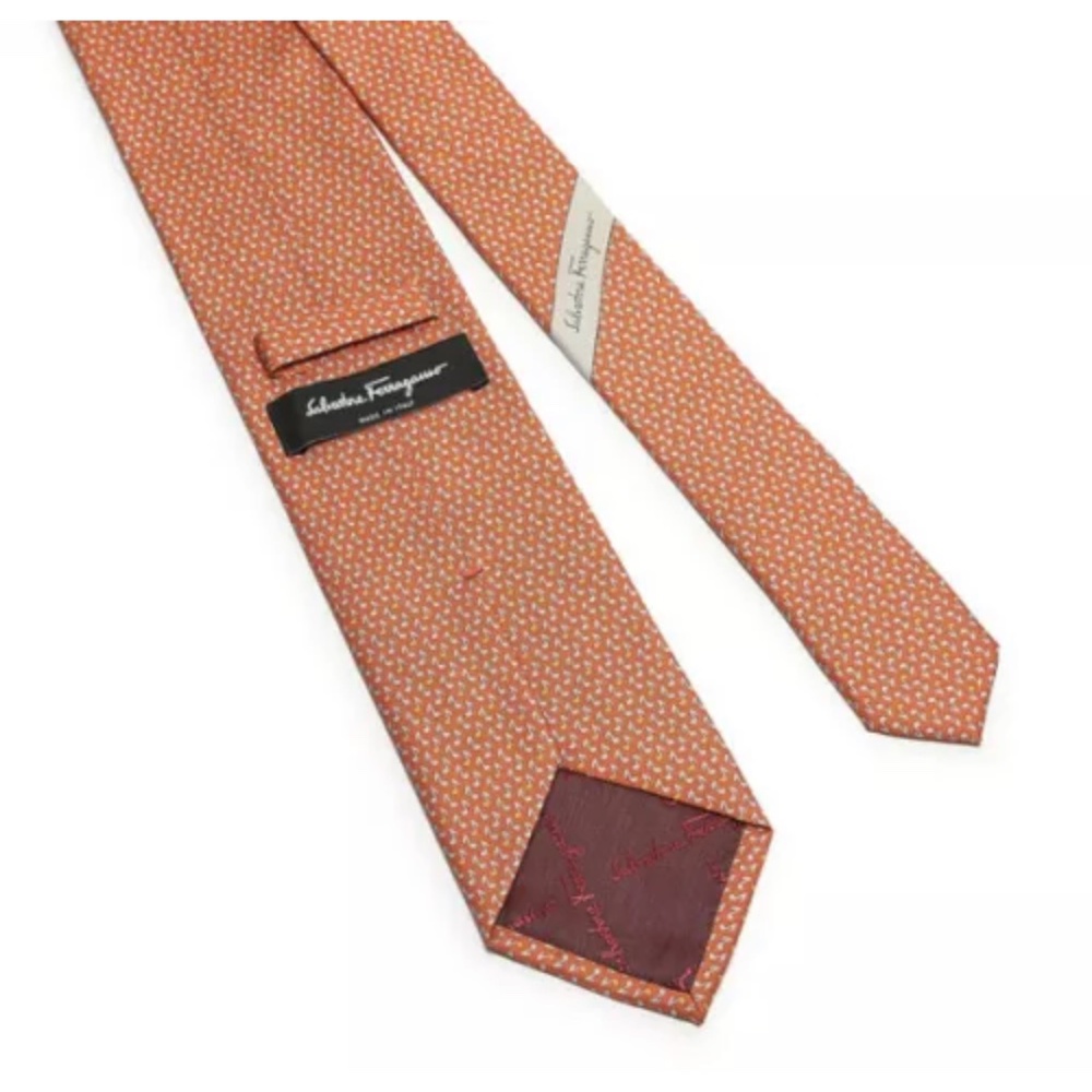 Salvatore Ferragamo Men's Orange Music Note Silk Tie 3” Width